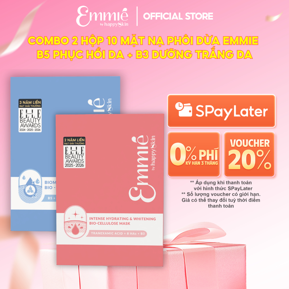 COMBO 2 Hộp Mặt nạ phôi dừa Emmie Bio Cellulose B5 Hỗ Trợ Phục Hồi Làm Dịu Da…