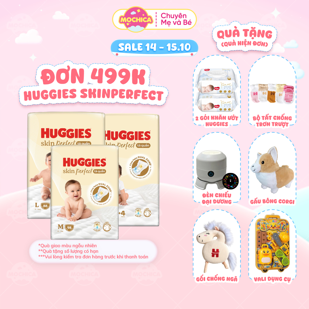 Tã/bỉm dán/quần Huggies Skin Perfect đủ size với 2vùng thấm giảm kích ứng…