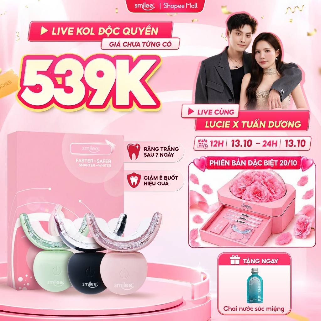 Trắng răng Smilee Extra, kít làm trắng răng từ 2 đến 6 tone sau 5-7 ngày,Quà…