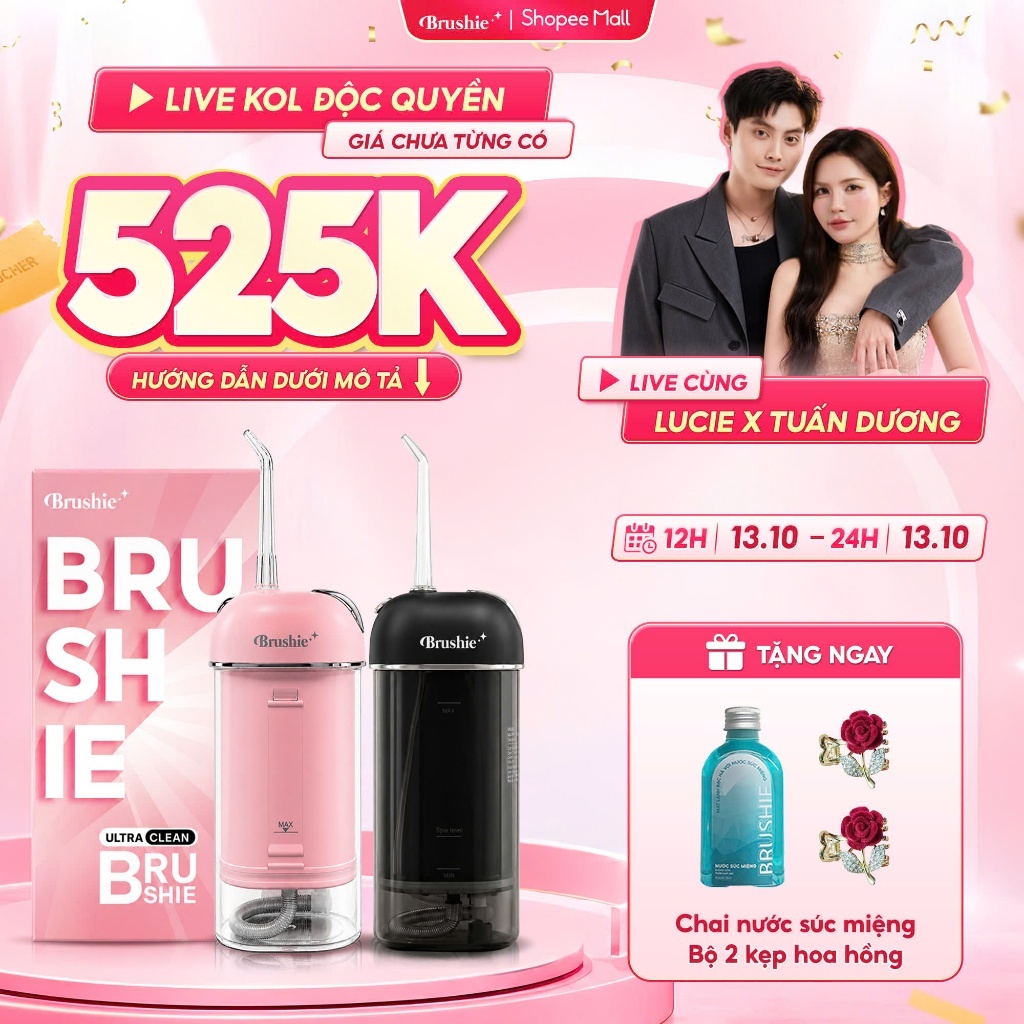 Tăm Nước BRUSHIE ULTRA CLEAN Bản Cải Tiến 16 Chế Độ Làm Sạch Sâu, Gấp Gọn Du…