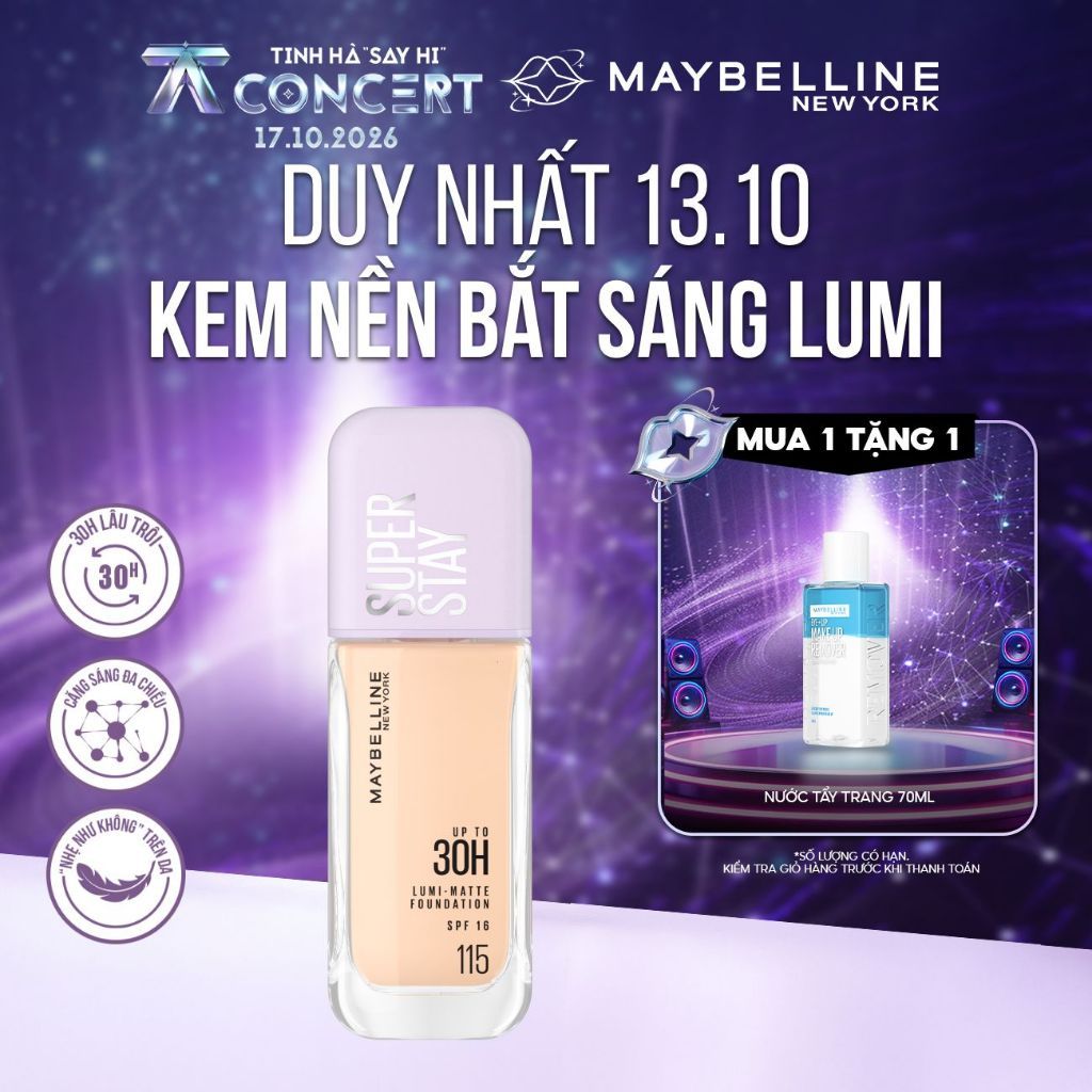 Kem nền bắt sáng Superstay Lumi Matte 30H che phủ siêu nhẹ mặt Maybelline New…