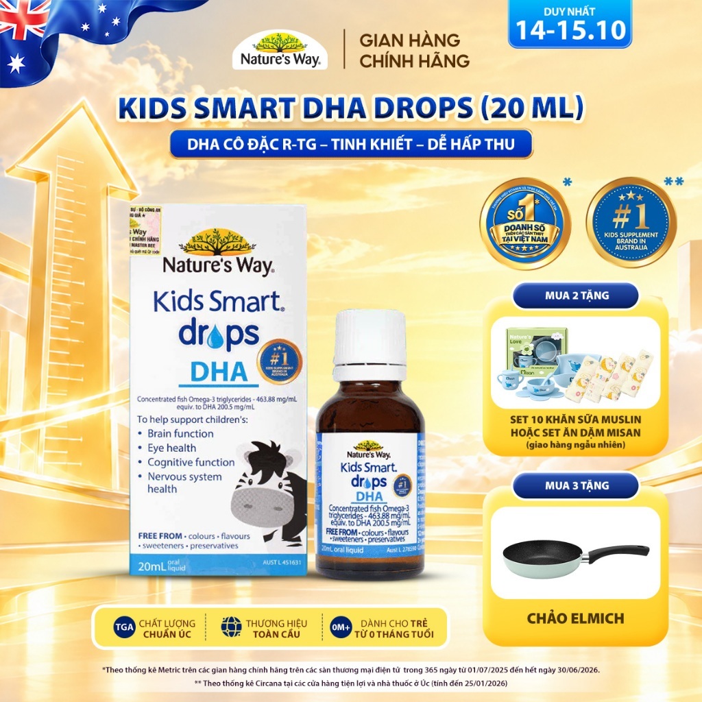 DHA Drops Nature's Way Kids Smart Bổ Sung DHA, EPA, Omega 3 RTG Cô Đặc, Hỗ…