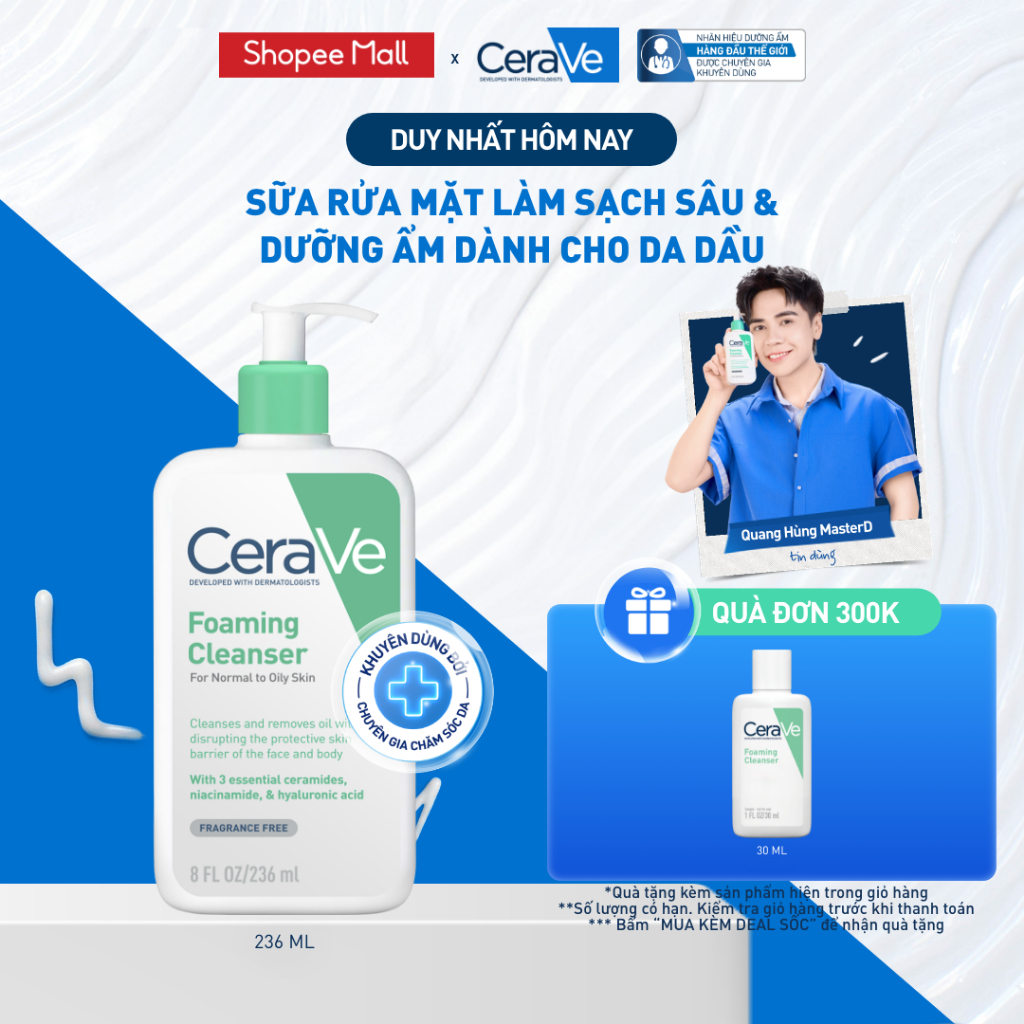 Sữa rửa mặt foaming giúp làm sạch sâu và dưỡng ẩm dịu nhẹ dành cho da dầu…