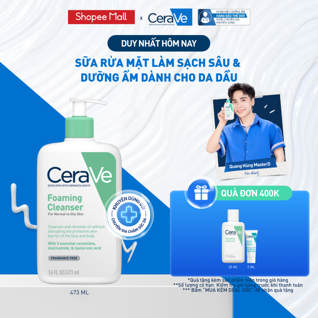 Sữa rửa mặt foaming giúp làm sạch sâu và dưỡng ẩm dịu nhẹ dành cho da dầu…