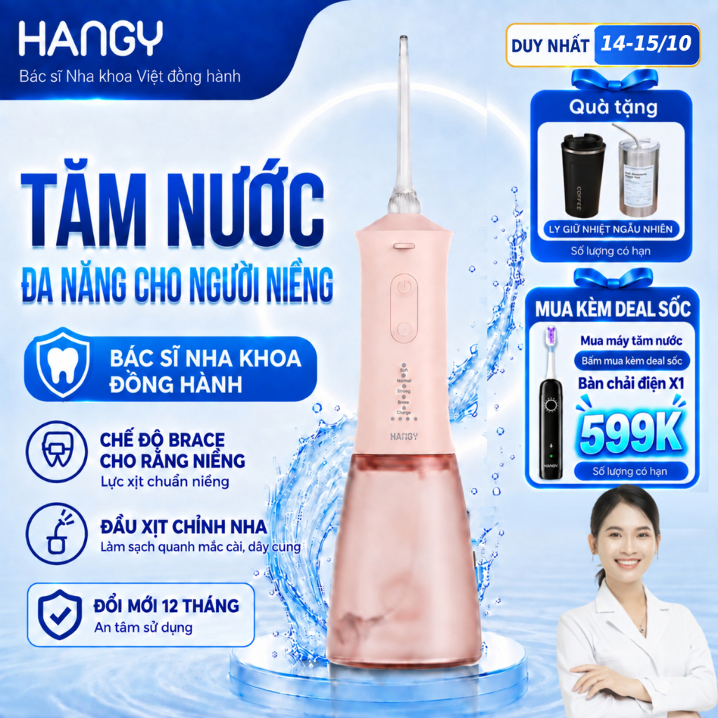 Máy Tăm Nước Cầm Tay Cho Răng Niềng HG23 &HN26 - Pin Trâu, 4 Chế Độ - Đổi mới…