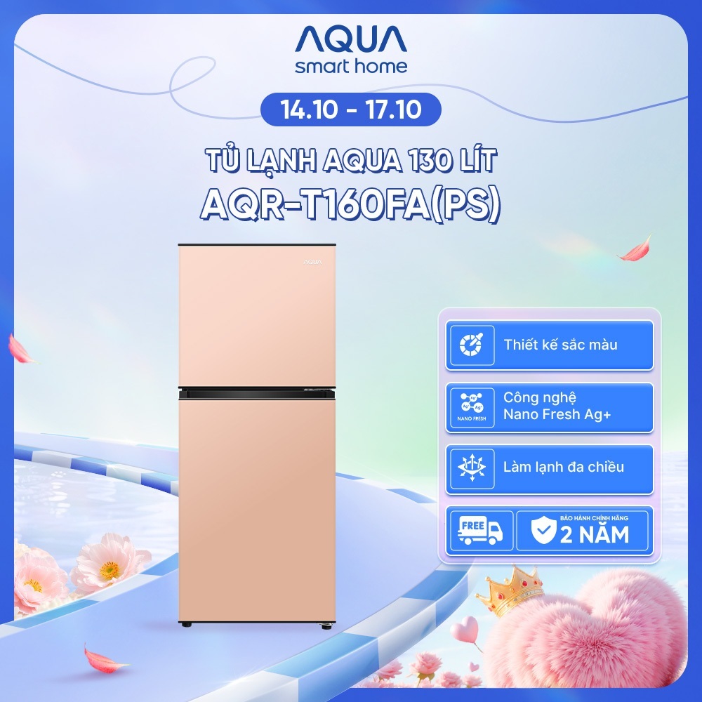 Tủ lạnh AQUA 2 cánh 130 lít ngăn đá trên AQR-T160FA(PS) - Màu hồng - Freeship…