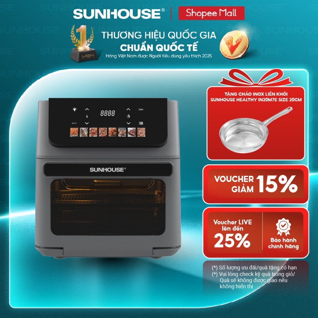 Nồi chiên không dầu 11L Sunhouse SHD4091 - Dung tích cực đại - 8 chương…