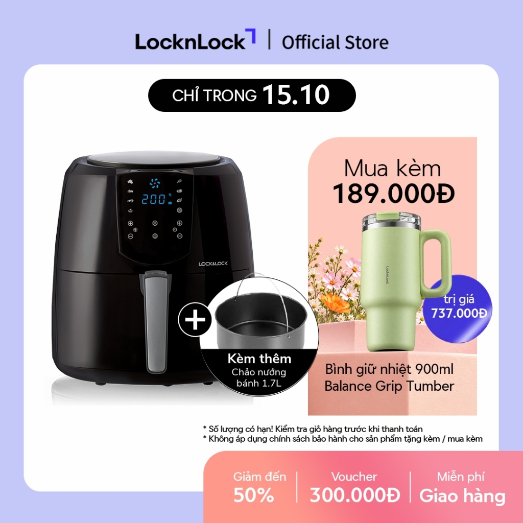 Nồi Chiên Không Dầu Lock&Lock Jumbo Plus Air Fryer 5.2L Màu-đen EJF357BLK 8…