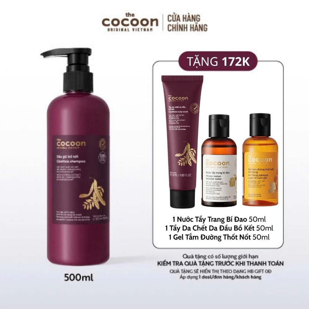 Dầu gội bồ kết Cocoon giúp sạch gàu, giảm ngứa, hỗ trợ cân bằng hệ vi sinh 500ml