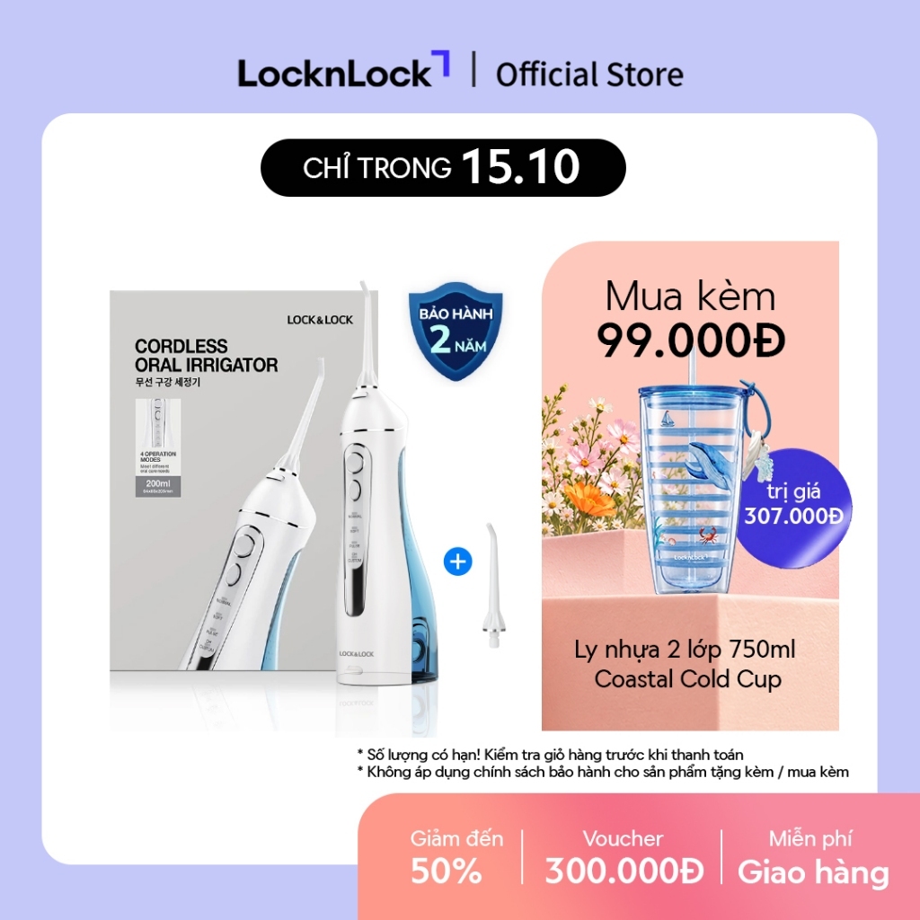 Máy tăm nước không dây 4 chế độ dùng được răng niềng Lock&Lock Cordless Oral…