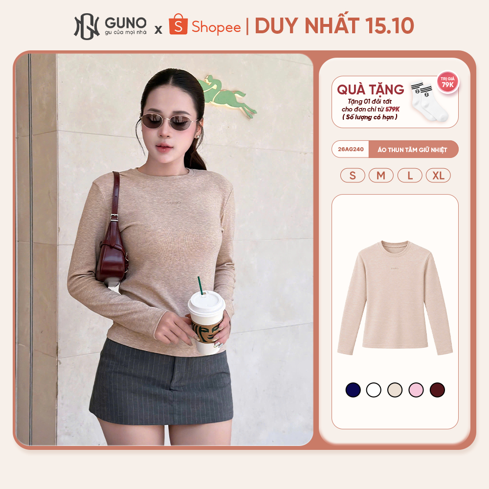 Áo Thun Tăm Nữ GUNO Dài Tay Cổ Tròn Mềm Mịn Giữ Ấm Co Dãn Tốt Dáng Ôm Áo Giữ…