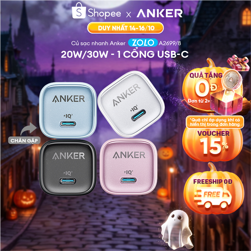 Củ sạc nhanh Anker Zolo GaN 20W/30W 1 cổng USB-C Sạc nhanh Power IQ 3.0 Chân…