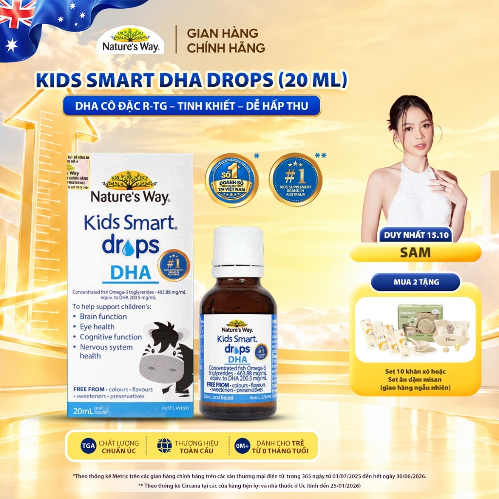 DHA Drops Nature's Way Kids Smart Bổ Sung DHA, EPA, Omega 3 RTG Cô Đặc, Hỗ…