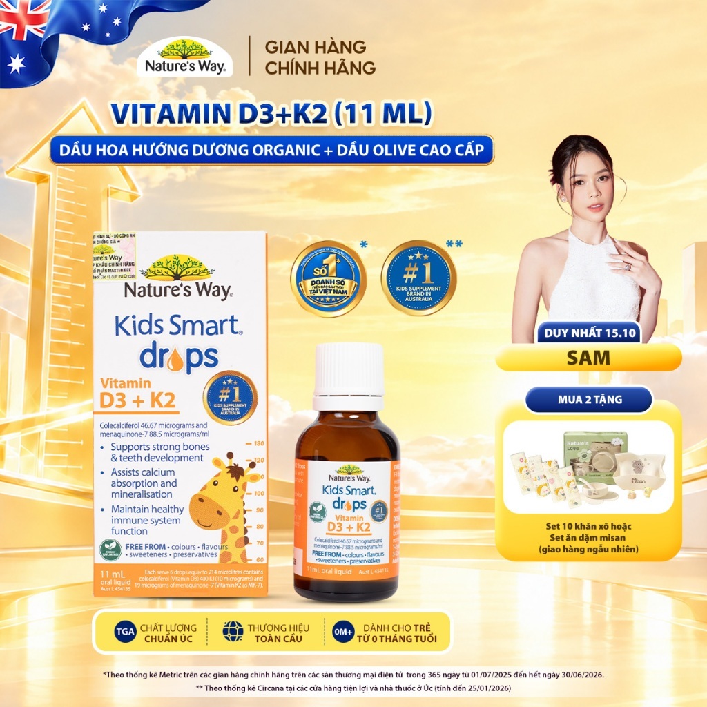 Vitamin D3K2 Nature's Way, Với Dầu Hoa Hướng Dương Organic, Giúp Bổ sung…