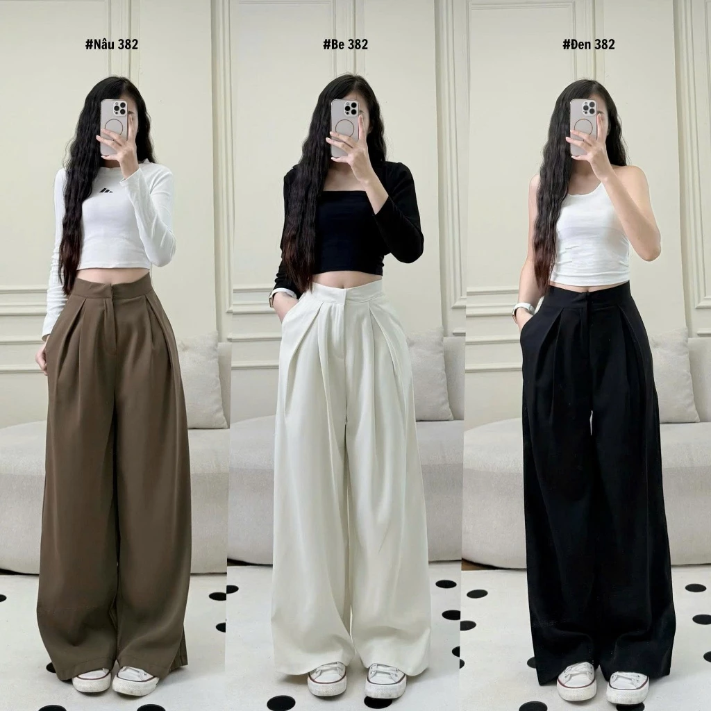 Quần Ống Rộng 247Store Ly Lệch Cạp Cao Tôn Dáng Chất GOLD Đi Học Đi Làm