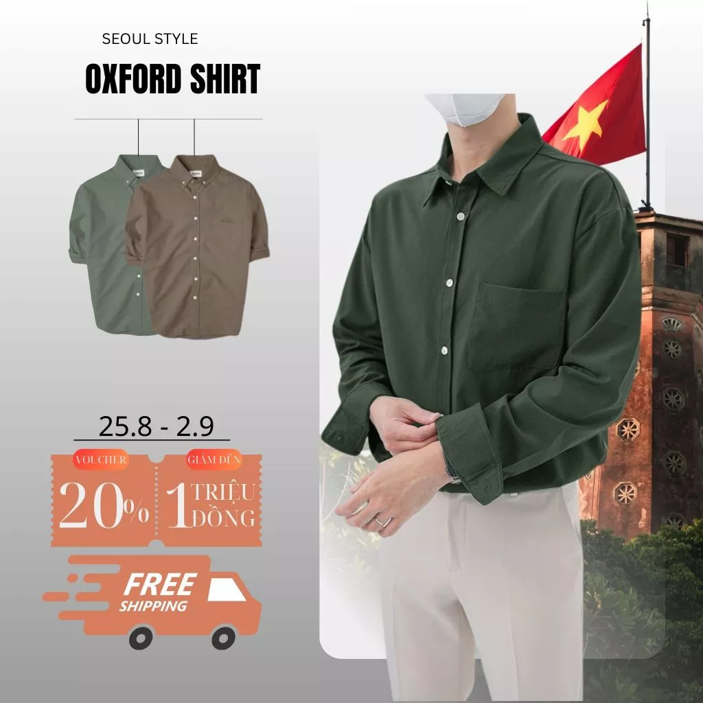 Áo sơ mi nam dài tay cổ bẻ vải Oxford cao cấp, phom dáng hàn quốc trẻ trung, thanh lịch - SEOUL