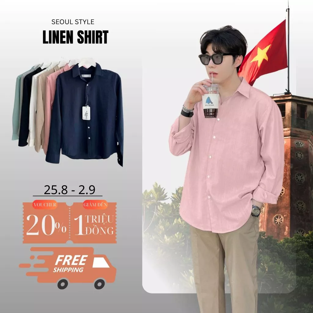Áo sơ mi nam dài tay cổ bẻ, vải đũi xước cao cấp, phom dáng thoải mái, thấm hút cực tốt - SEOUL