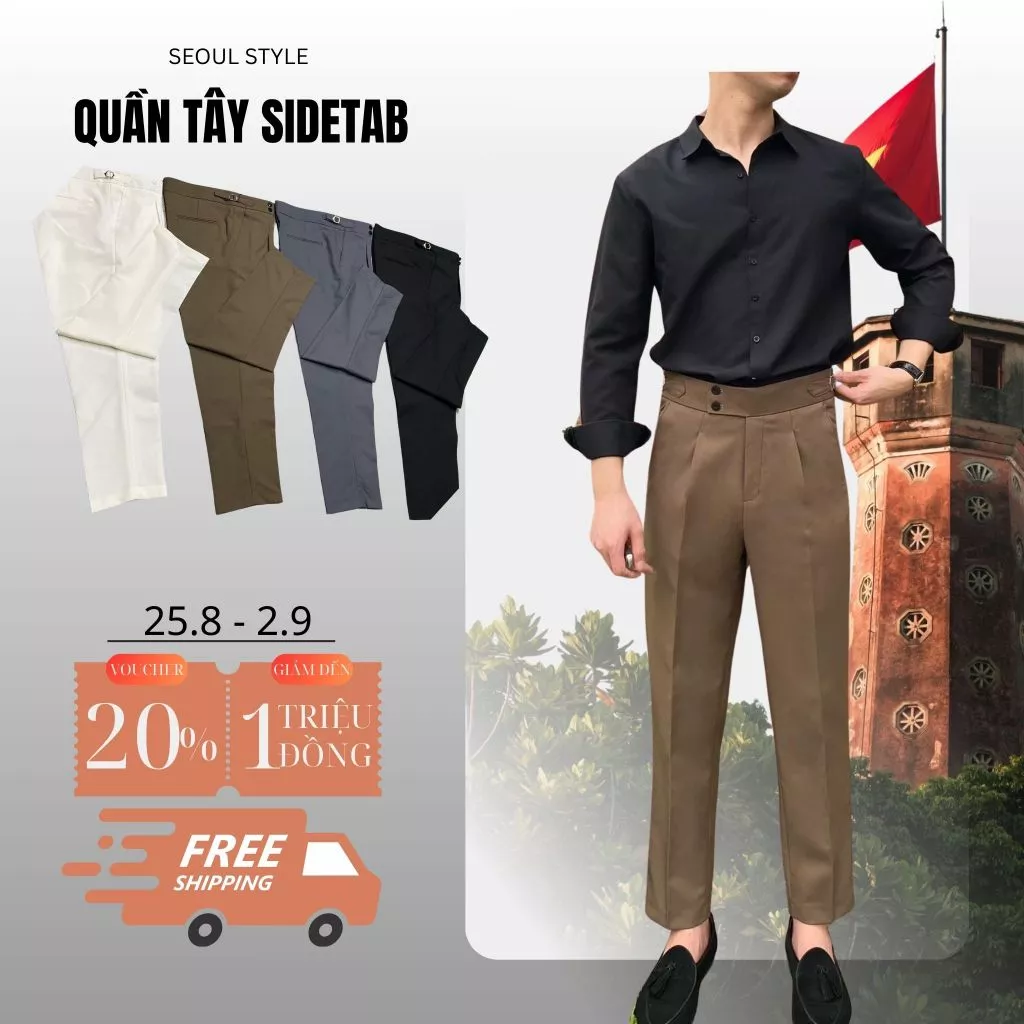 Quần dài tây nam SIDETAB cao cấp chuẩn form xuất xịn, sang trọng, tôn dáng - SEOUL
