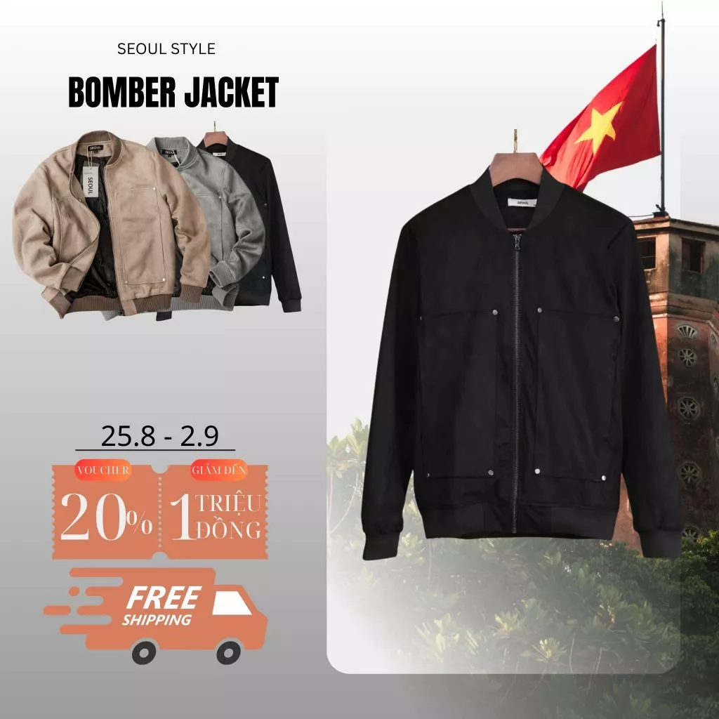 Áo khoác bomber nam nữ cao cấp SEOUL, chất vải mềm mịn dày dặn, phom dáng hàn quốc trẻ trung