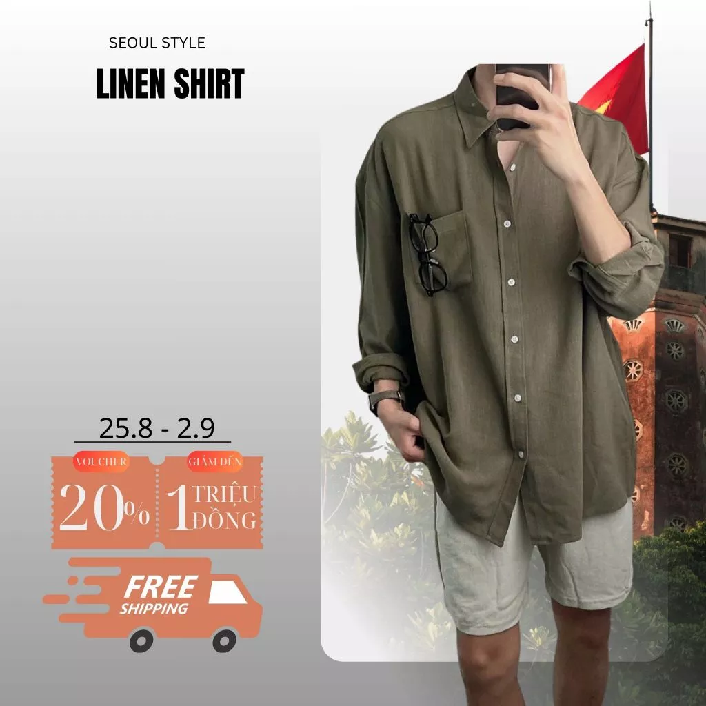 Áo sơ mi nam dài tay cổ bẻ SEOUL vải Linen cao cấp, phom dáng hàn quốc thoải mái, thấm hút cực tốt