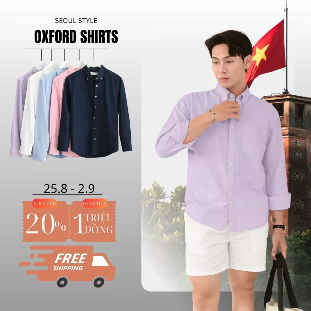 Áo sơ mi nam dài tay cổ bẻ SEOUL chất liệu Oxford cao cấp phom dáng thoải mái, thấm hút cực tốt