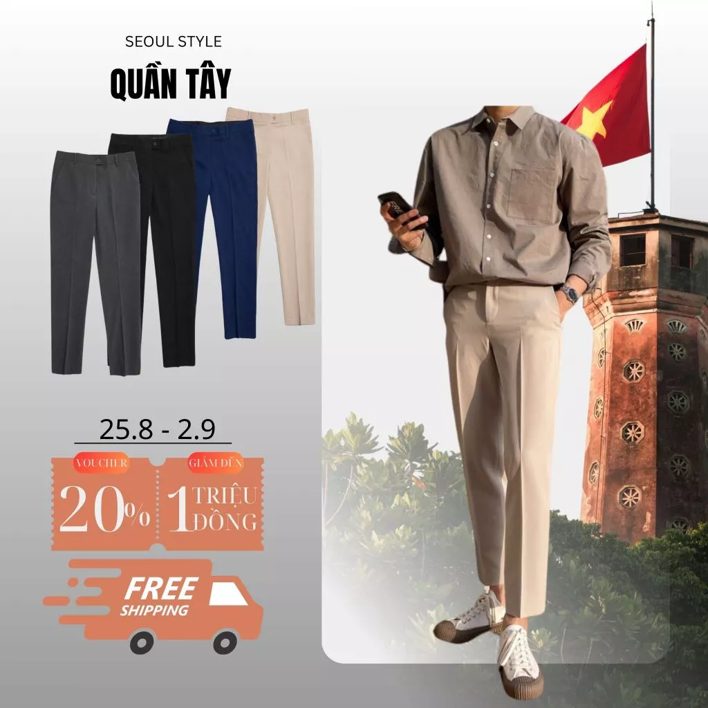 Quần tây nam cao cấp SEOUL vải Cotton Lạnh không nhăn, không xù, co dãn nhẹ, phong cách thanh lịch