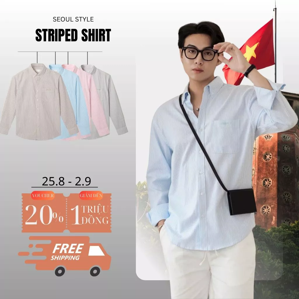 Áo sơ mi Sọc dài tay cổ bẻ SEOUL vải Oxford cao cấp phom dáng thoải mái thấm hút mồ hôi tốt