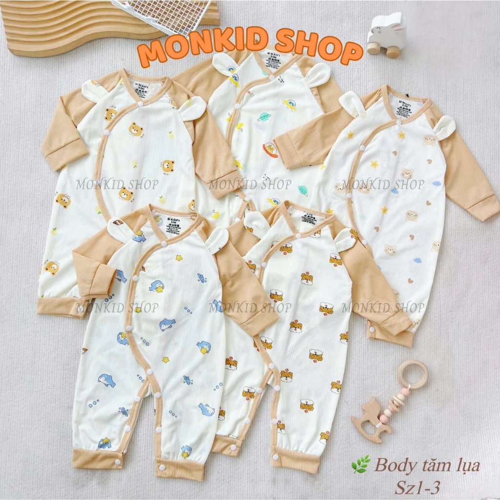 [COMBO 3/5 BODY TĂM] Body Dài Tay, Vải Tăm Lạnh Mềm, Mát, Thấm Hút Mồ Hôi Cho Bé Sơ Sinh 0-9 Tháng