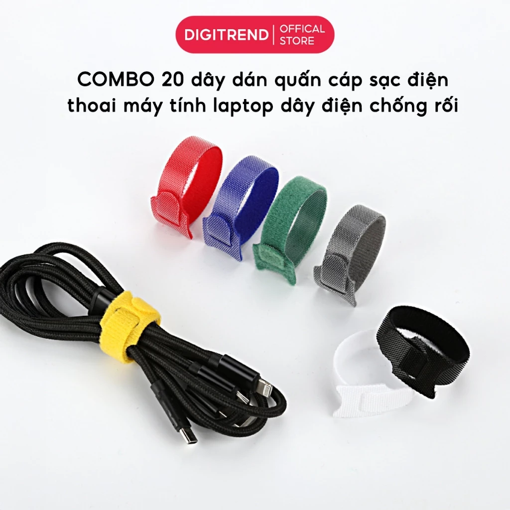 COMBO 20, 50 Dây Buộc Cáp Sạc Tự Dính Chống Rối Đa Năng Cho Laptop Máy Tính Điện Thoại Tái Sử Dụng