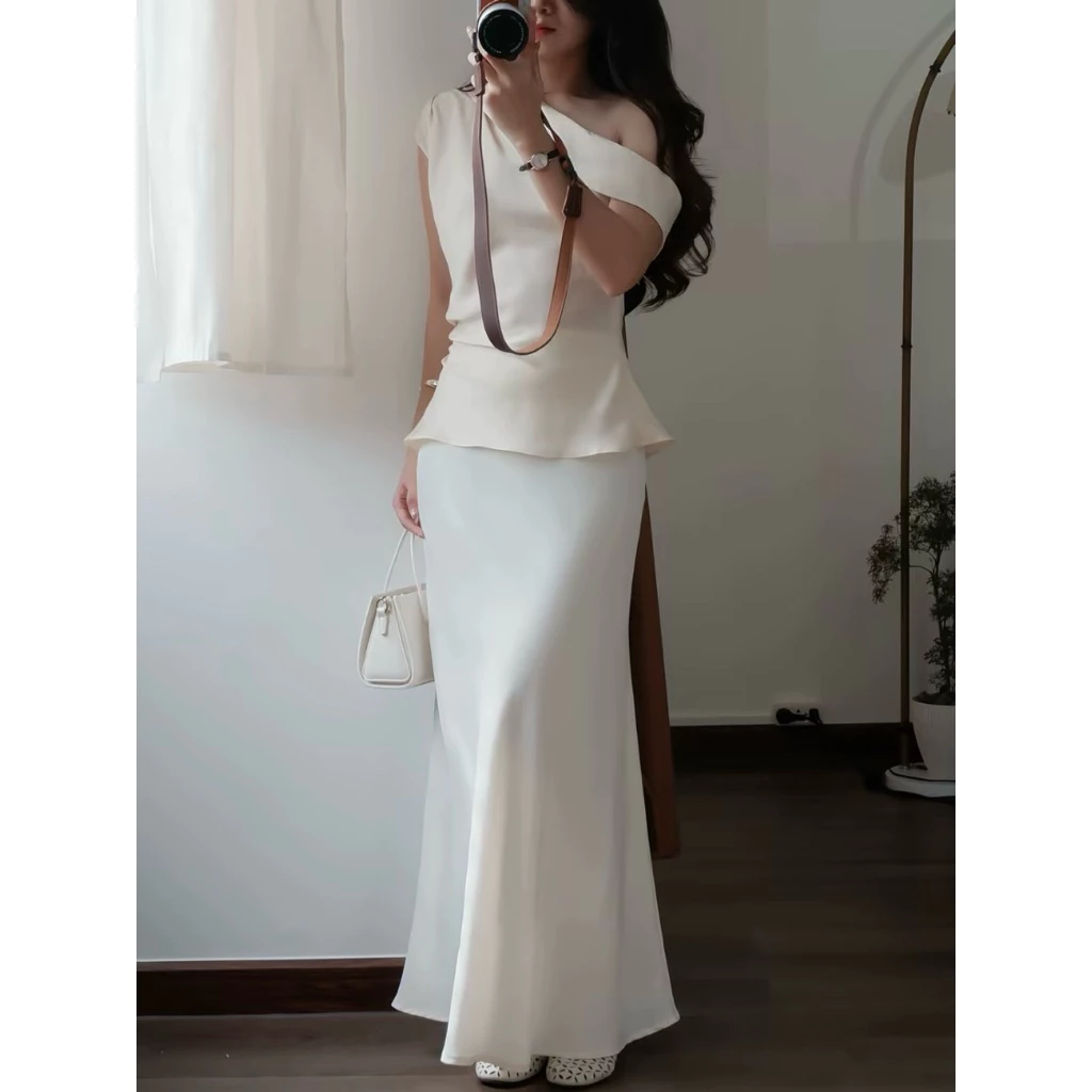 V1-{SANSAN}-DÁNG ĐUÔI CÁ-Chân Váy Lụa Đuôi Cá Dáng Dài-Lụa Vân Gỗ-Nhẹ Nhàng, Thanh Lịch