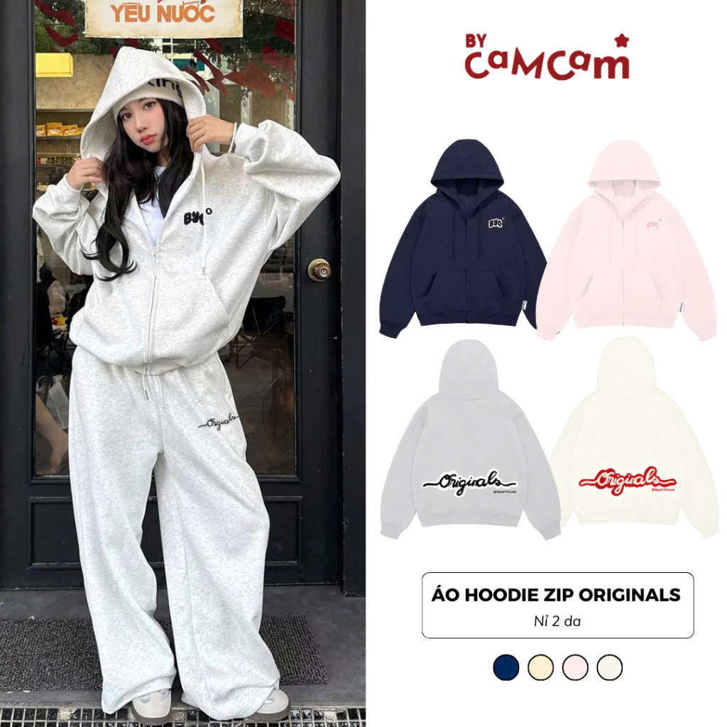 Áo Hoodie Zip ORIGINALS Nỉ 2 Da Không Xù Chữ Thêu - AHOD252