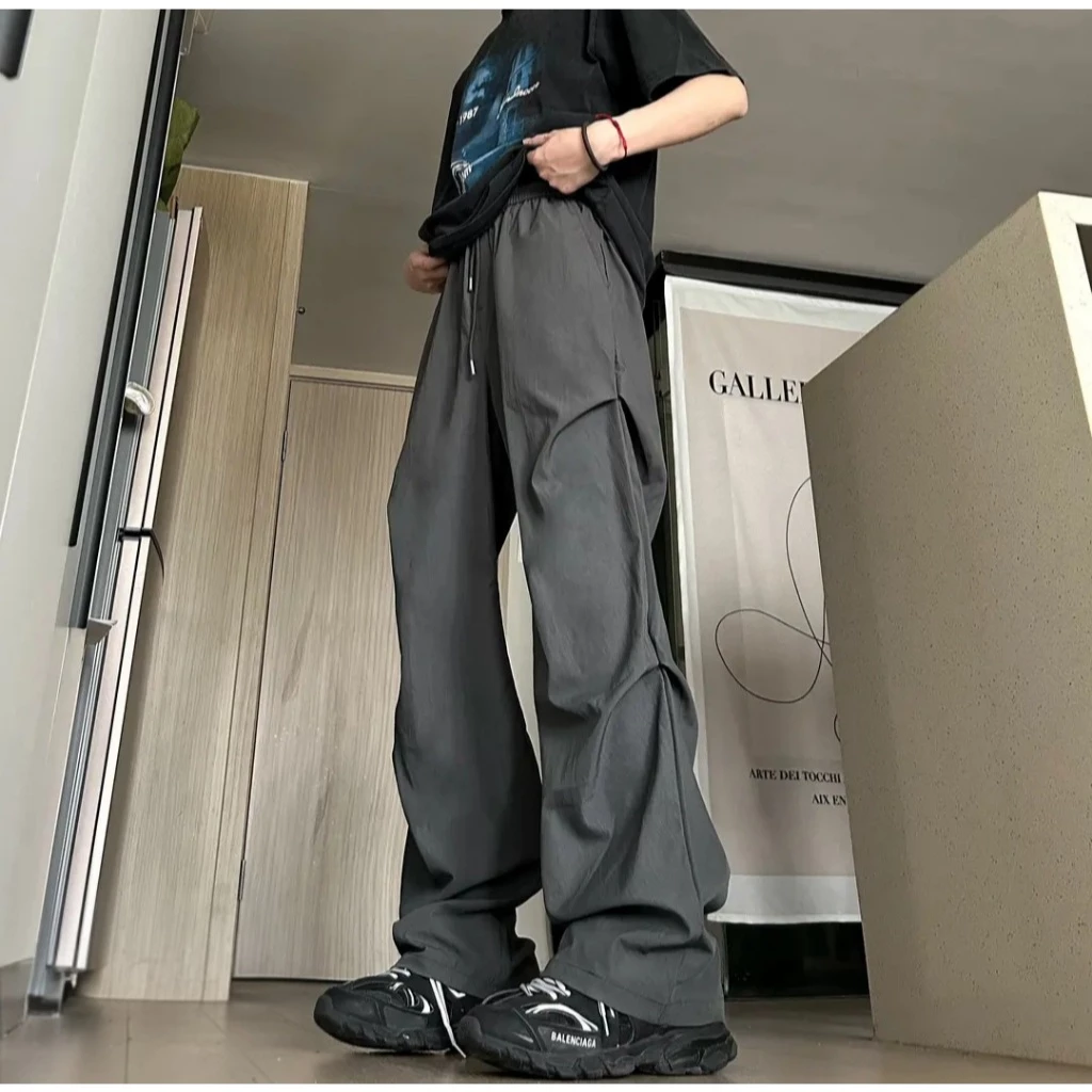 Quần ống rộng nam nữ xếp nhăn cá tính - Maylinhshop - Quần gió thiết kế trẻ trung năng động