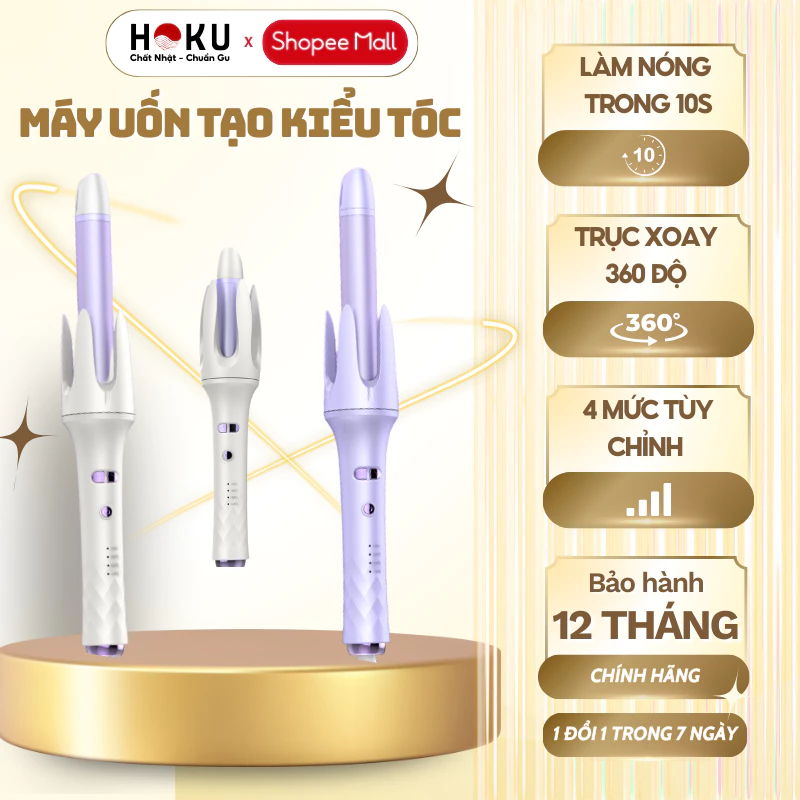 Máy Uốn Tóc Xoăn Tự Động HOKU Size 28-32, Xoay 360 Độ, Phủ Gốm Ceramic Chống Hư Tổn Tóc - MUT02