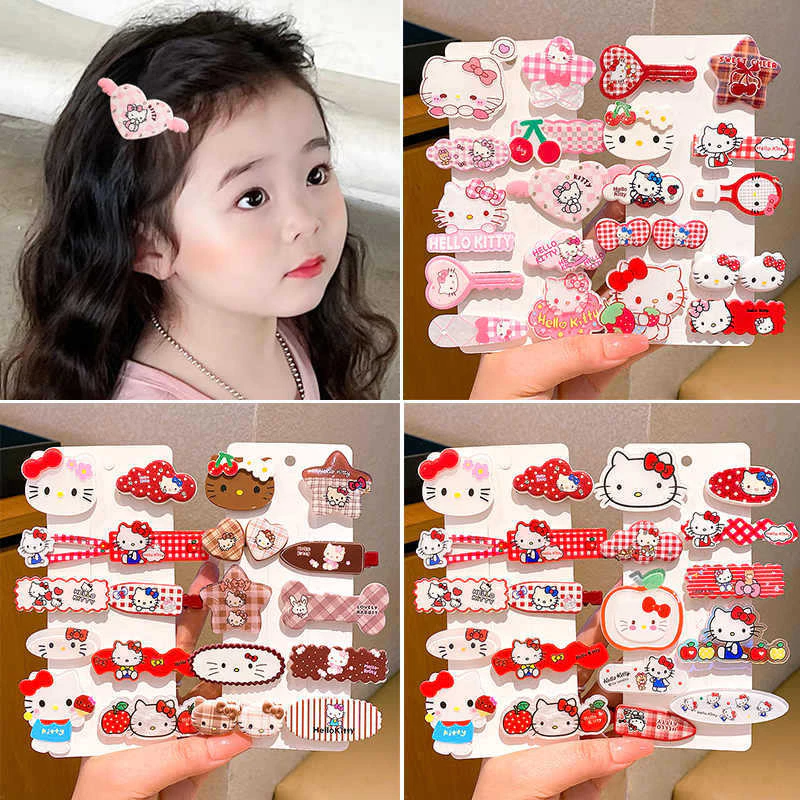 Sét 10 Kẹp Tóc Hello Kitty Táo Đỏ Cho Bé Gái Cưng Xỉu Dễ Thương. Sét Kẹp Tóc Mái Cho Bé