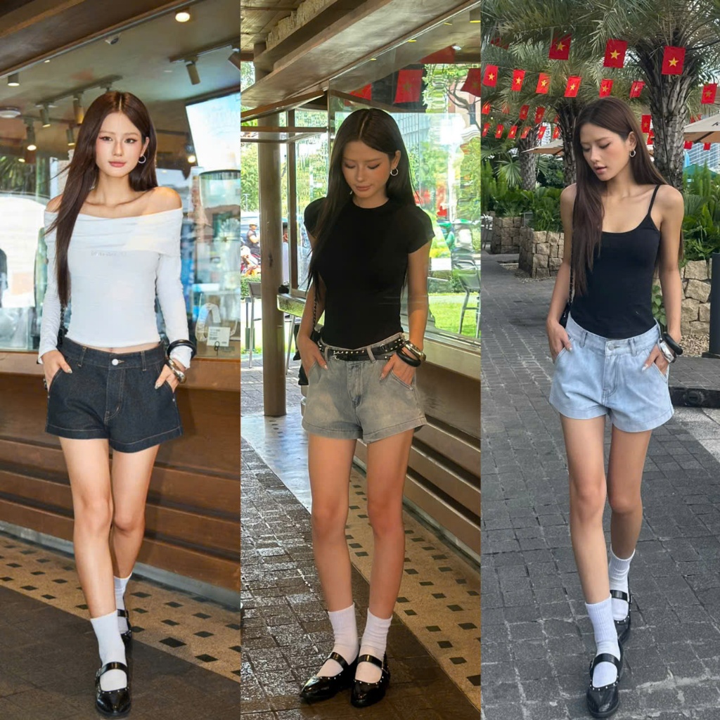 THE QUẠO - Quần Short ngắn nữ chất liệu Jean mềm dáng ngắn trên gối phong cách…
