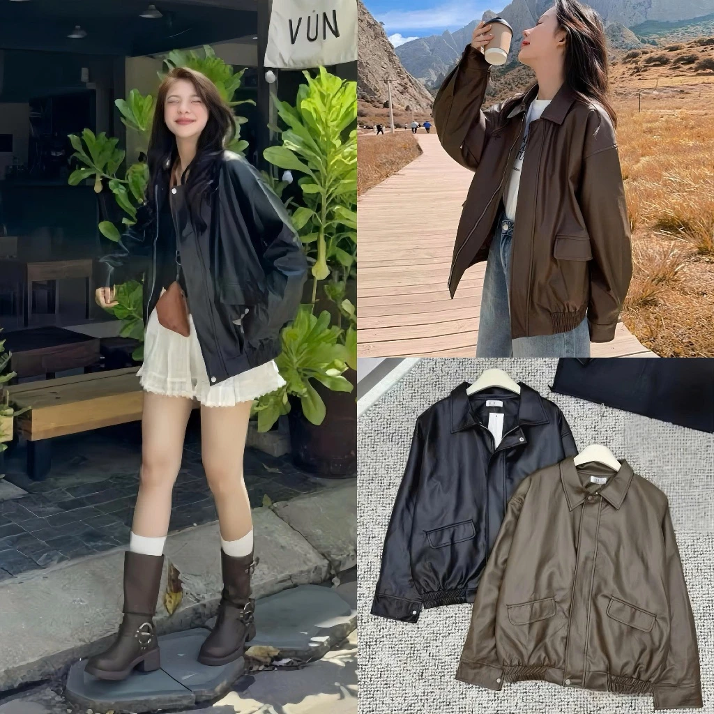 ( HÀNG ĐẸP CÓ SẴN ) Áo da biker FORM TO QC túi hộp 2 lớp , Áo bomber da bo gấu phong cách Retro - BUN222