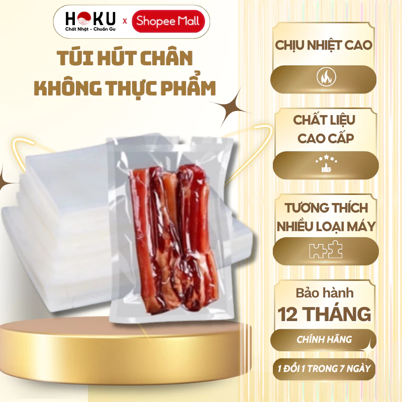 Combo 50 Túi Hút Chân Không Thực phẩm 1 Mặt Nhám HOKU Nhiều Kích Thước, Hợp Các Loại Máy Hút - THC01