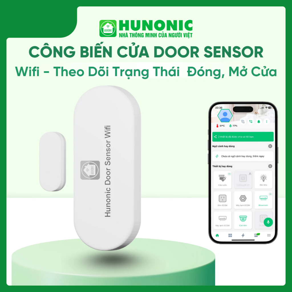 Cảm biến cửa Wifi Hunonic Door Sensor theo dõi trạng thái đóng mở cửa không cần bộ trung tâm