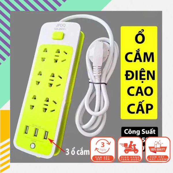 Ổ Điện Đa Năng Cao Cấp - Chống Giật 3 Cổng Usb Và 6 Ổ Cắm (Dây Dài 1 Mét)