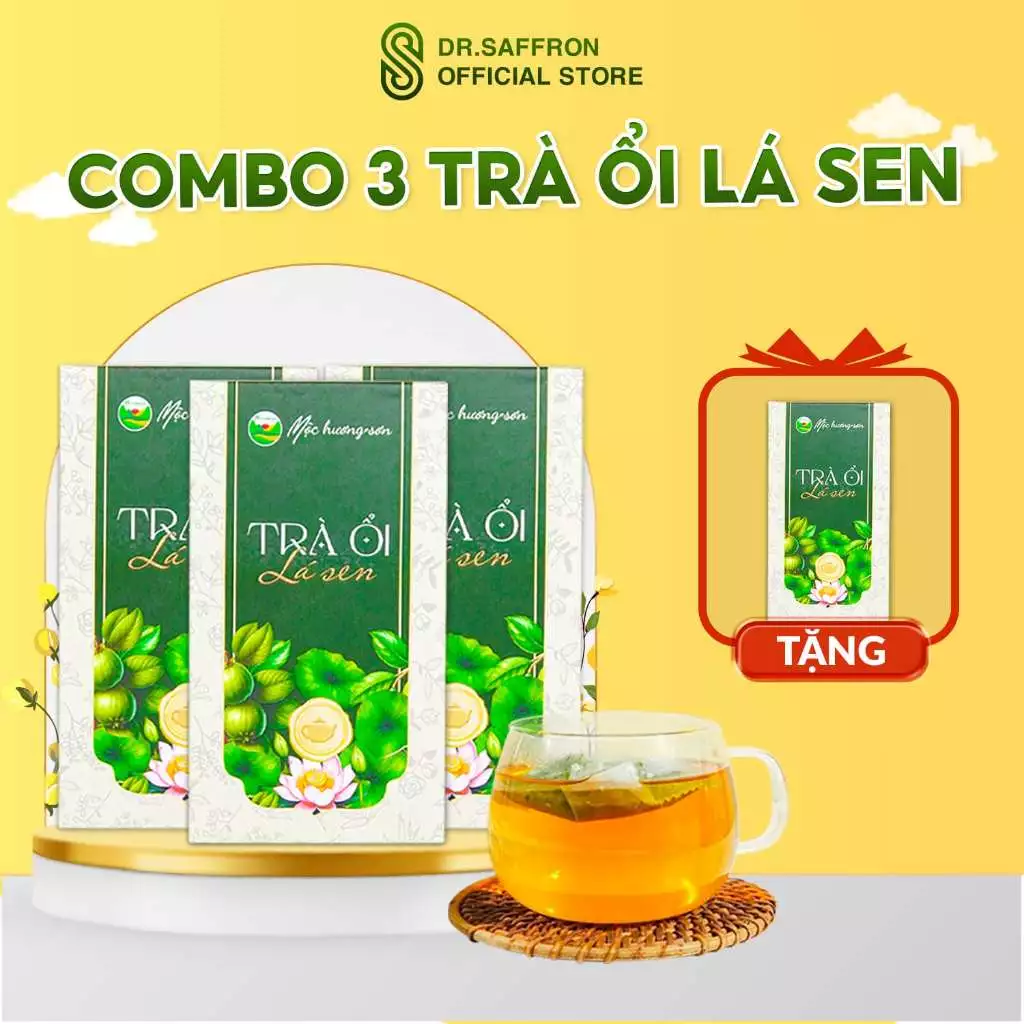 3 Hộp Trà Ổi Lá Sen nhà Mộc Hương Sơn: Thanh lọc, giữ dáng, đẹp da - Hộp 30 gói