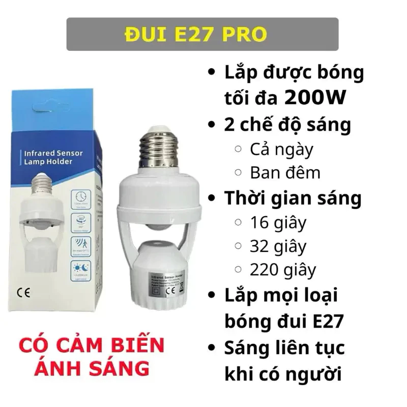 Đui Đèn Treo Cảm Ứng Thông Minh Hồng Ngoại E27, Đuôi Đèn E27 110-240v Có Cảm Biến Chuyển Động,Tiện ích, GD.Tiện ích 7997