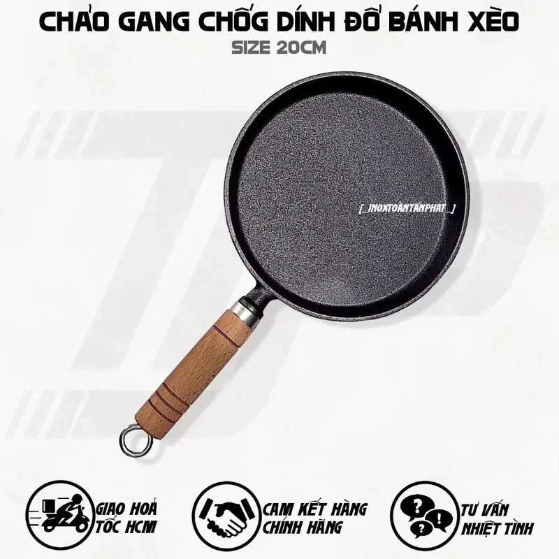 Chảo Gang Làm Bánh Chống Dính, Chảo Gang Bánh Xèo,Đúc Nguyên Khối, Kích Thước 20 vs 23cm, GD.Tiện ích 7997
