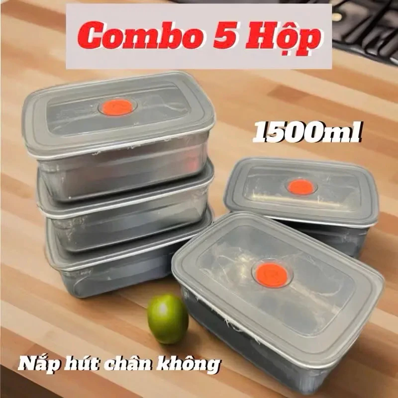 Hộp Inox 1500ml Dày Dặn, Nắp Đậy Silicon Hút Chân Không, Gioăng Chống Tràn
