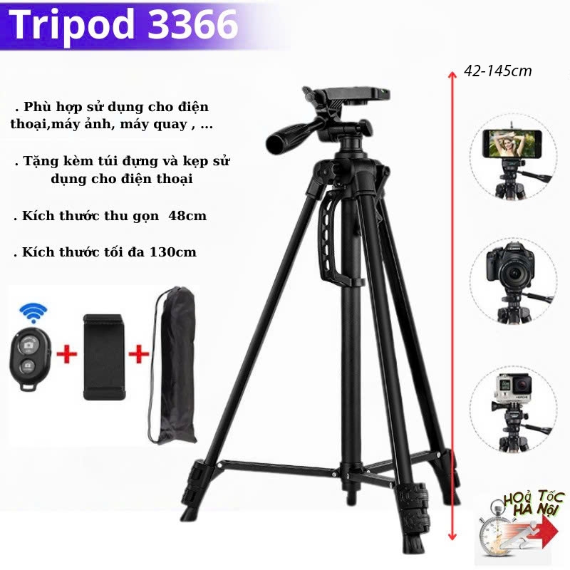 Tripod điện thoại, Chân quay máy ảnh 3366 - Hỗ trợ quay 360° - Phù hợp cho…