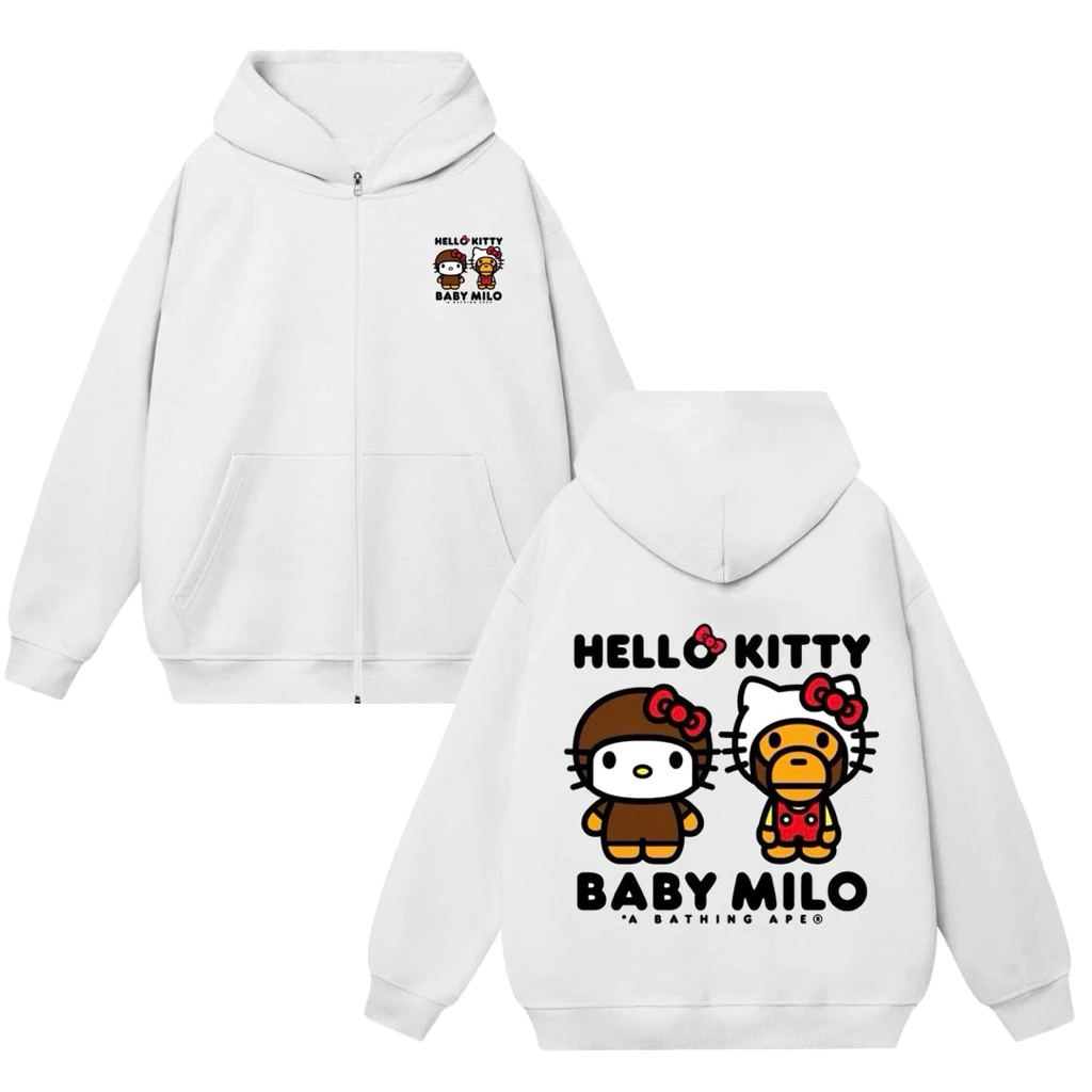 Áo Khoác Hoodie Zip Baby Milo Hello Kitty Unisex Nam Nữ-Chất Vải Dày Dặn Full Tem Tag Túi Mac