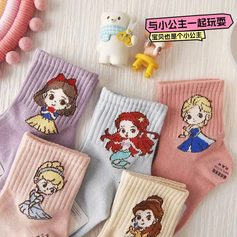 Set 10 đôi tất trẻ em công chúa elsa dẽ thương cho bé gái chất liệu cotton co giãn
