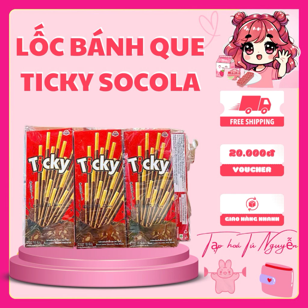 BÁNH QUE TICKY THÁI LAN PHỦ KEM SOCOLA LỐC 13 HỘP 18GRAM