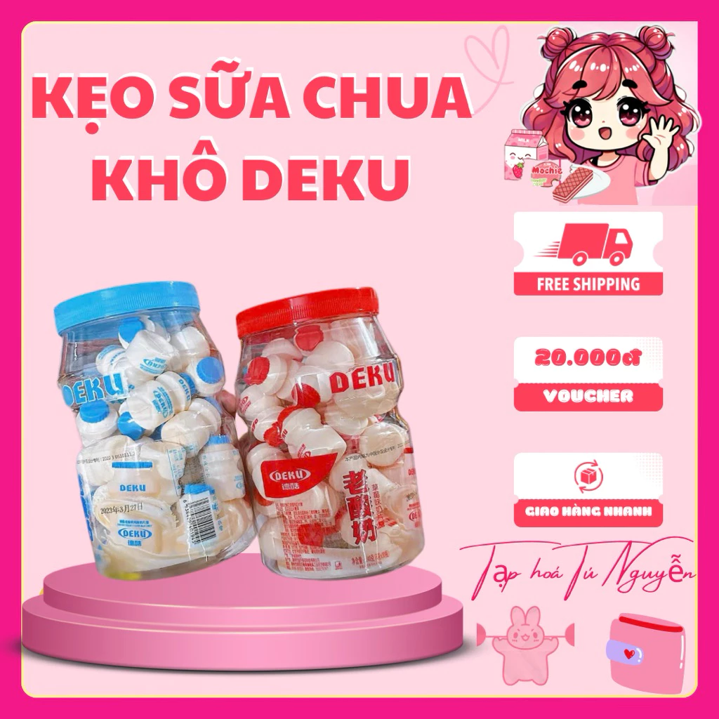 KẸO SỮA CHUA KHÔ DEKU MIX 2 VỊ HỦ LỚN 30 HỘP NHỎ