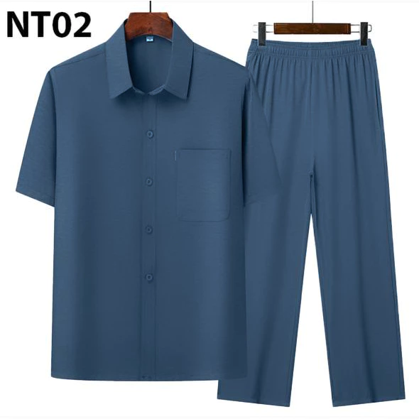 (Hot) Size S và  Bộ đũi trung niên nam áo sơ mi cộc tay phối quần dài sang trọng lịch sự