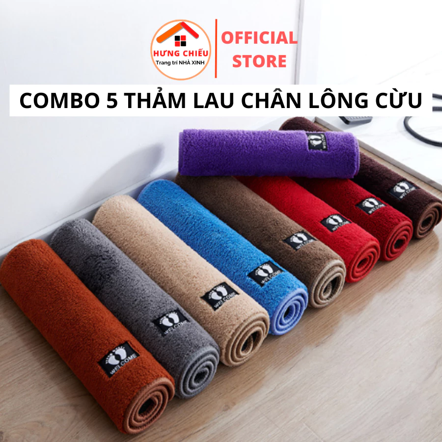 Combo 5 thảm chùi chân lông cừu mềm mịn decor trang trí nhà cửa xinh - Hưng Chiếu ED08